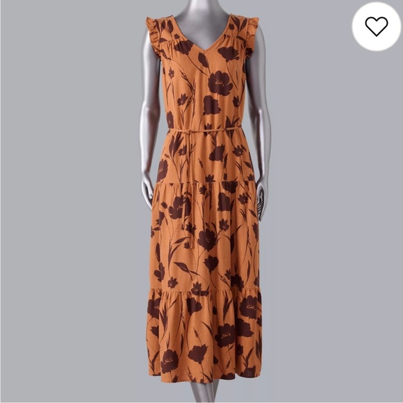 Simply Vera Vera Wang Floral Maxi Dress in Orange and Black - Picture 1 of 11